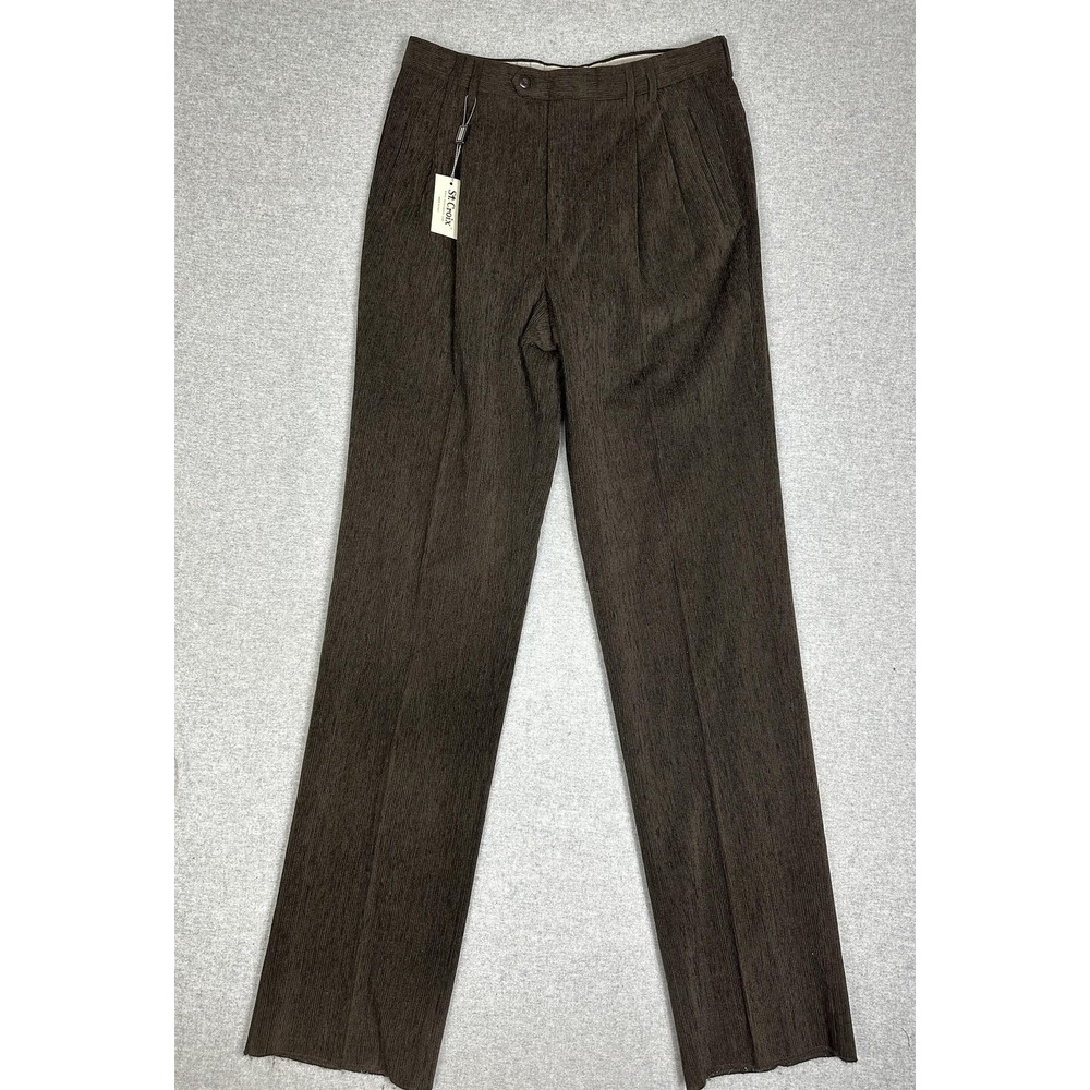 St Croix Pants Mens 34R Dark Olive Green‎ Wool Blend Pleated Trousers Made Italy